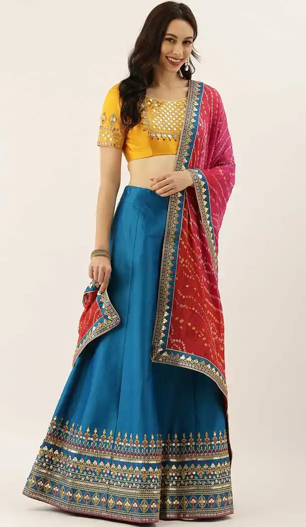 Blue Color Satin Silk Designer Mehendi Sangeet Wear Lehenga Choli AC86225432