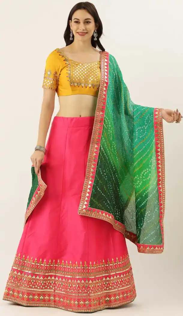 Pink Color Satin Silk Designer Mehendi Sangeet Wear Lehenga Choli AC86225433