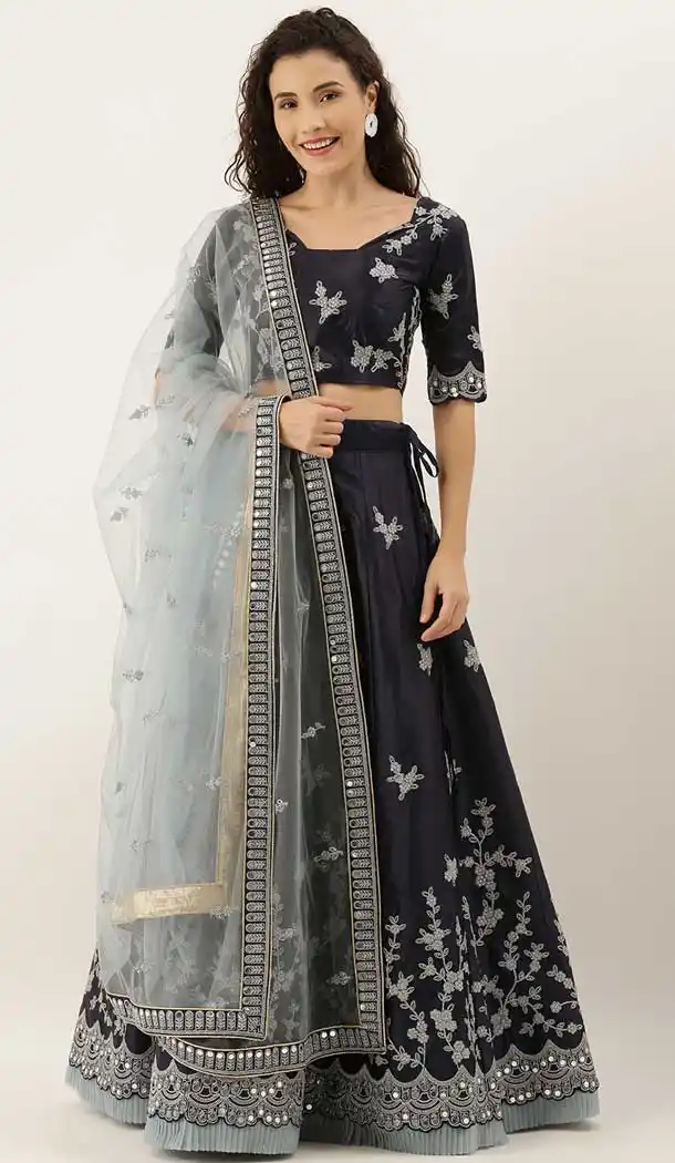 Black Color Satin Silk Designer Mehendi Sangeet Wear Lehenga Choli AC86225434