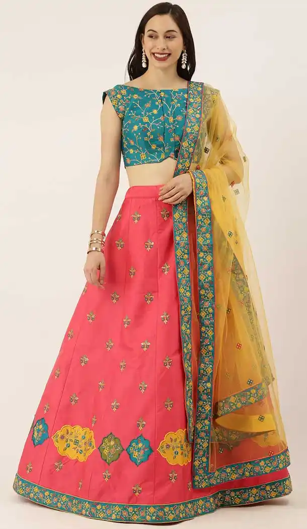 Pink Color Satin Silk Designer Mehendi Sangeet Wear Lehenga Choli AC86225440