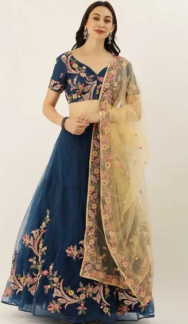 Nevy Blue Color Net Designer Mehendi Sangeet Wear Lehenga Choli AC86225442