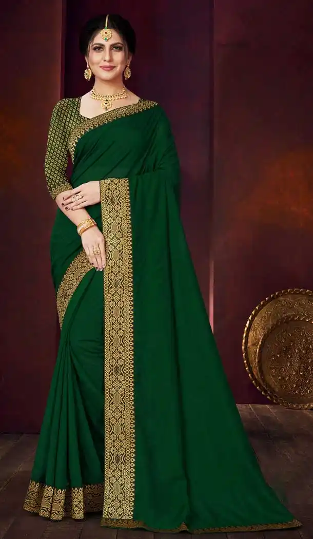 Green Color Vichitra Silk Casual Office Party Wear Saree Blouse -284119700