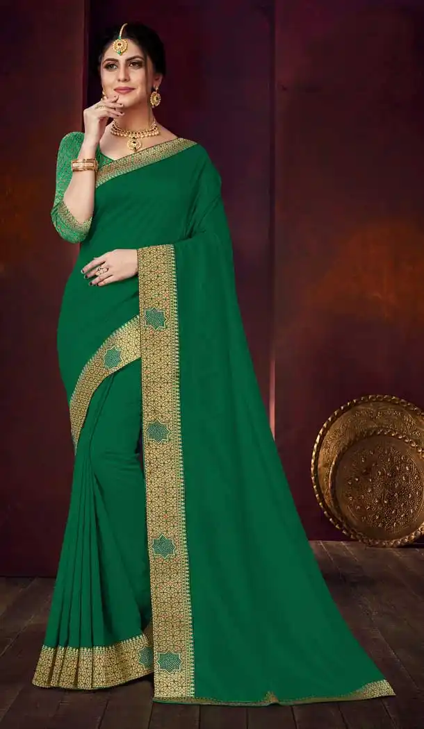 Green Color Vichitra Silk Casual Office Party Wear Saree Blouse -284119705