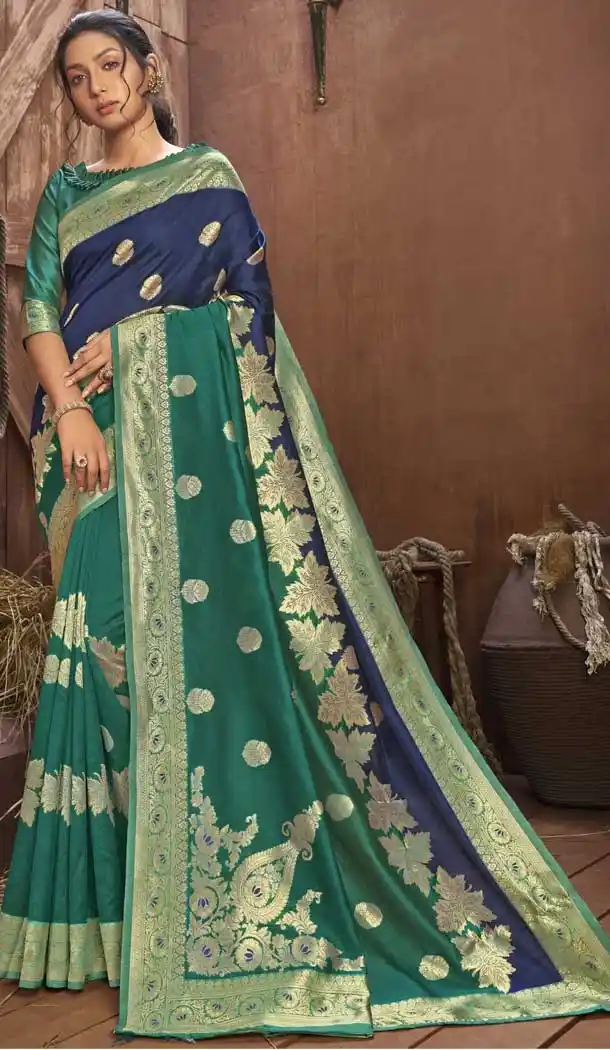 Rama Green Color Jacquard Silk Casual Office Party Wear Classic Saree Blouse -289119751