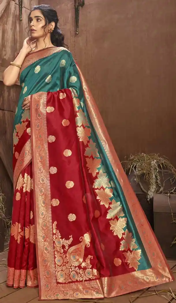 Red Color Jacquard Silk Casual Office Party Wear Classic Saree Blouse -289119752