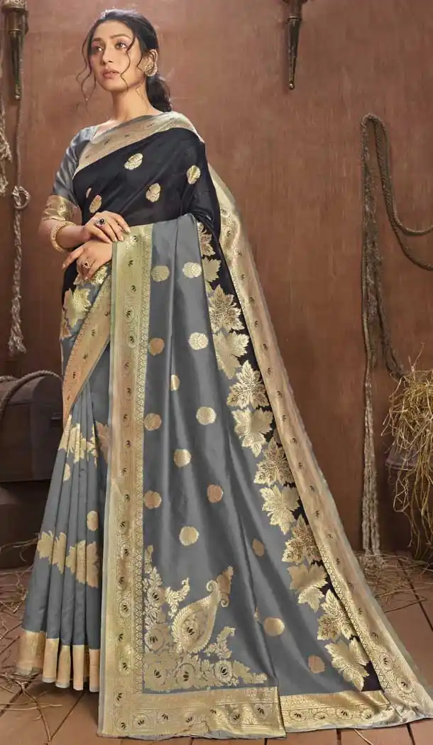 Grey Color Jacquard Silk Casual Office Party Wear Classic Saree Blouse -289119755