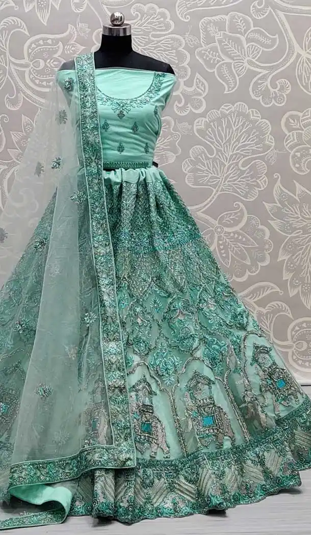 Blue Color Net Heavy Look Bridal Wedding Wear Lehenga Choli -86695761