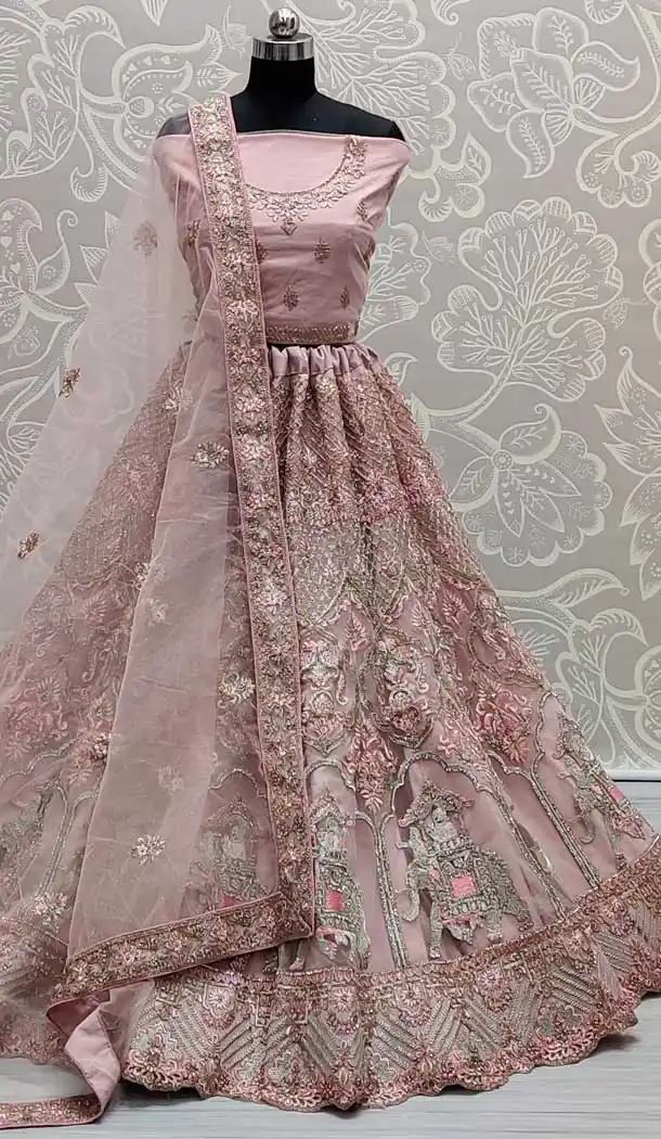 Pink Color Net Heavy Look Bridal Wedding Wear Lehenga Choli -86695763