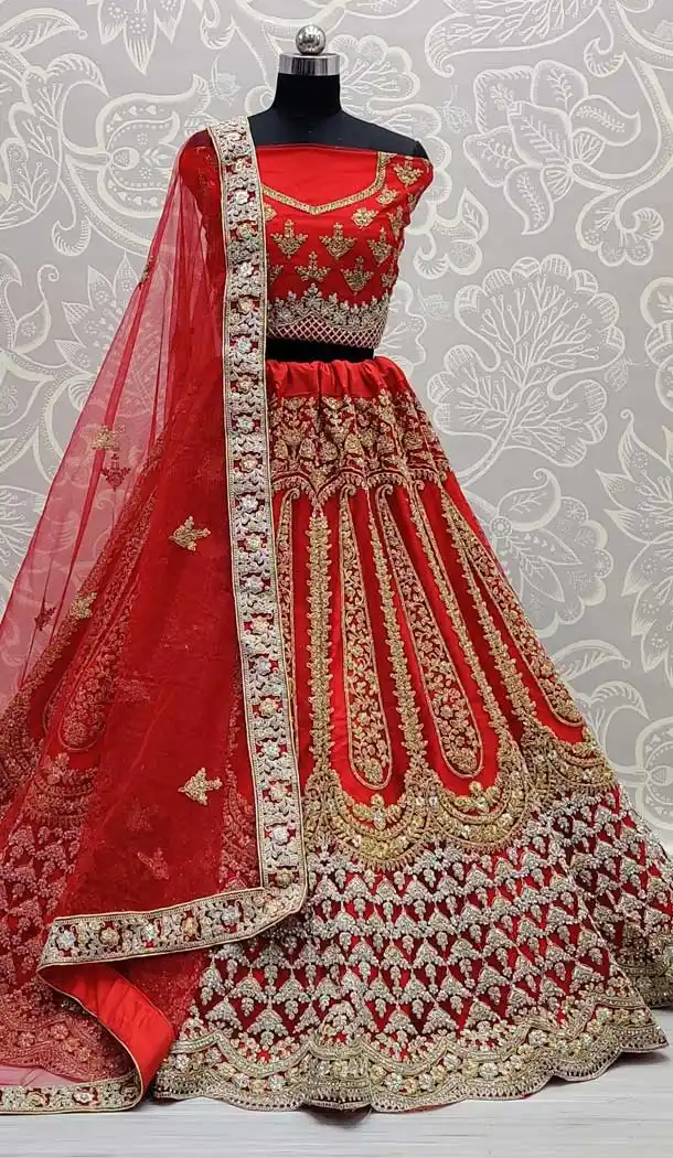 Red Color Net Heavy Wedding Mehendi Sangeet Wear Lehenga Choli -86725774