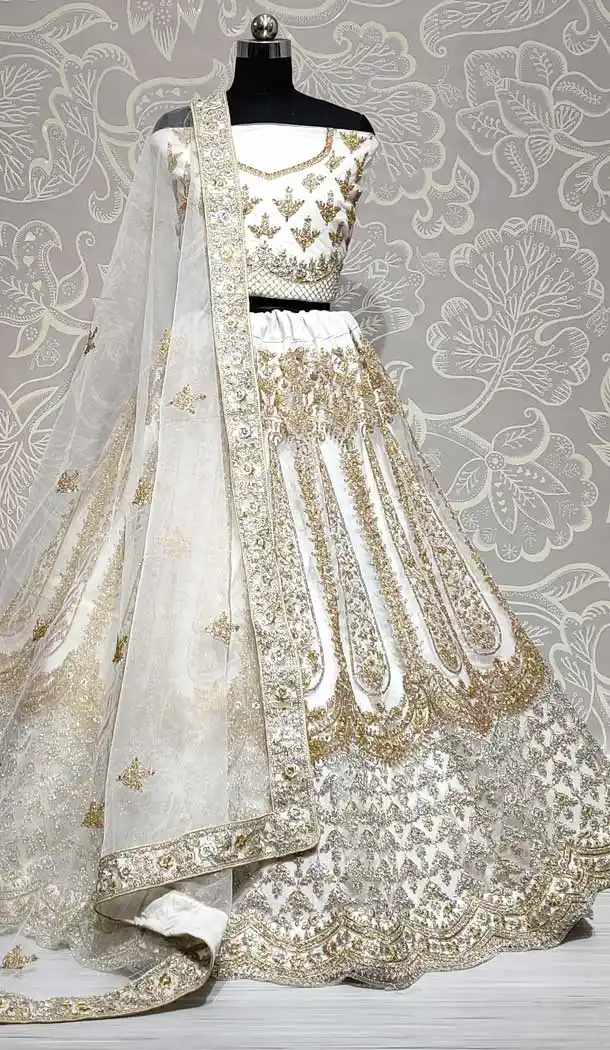 White Color Net Heavy Wedding Mehendi Sangeet Wear Lehenga Choli -86725775