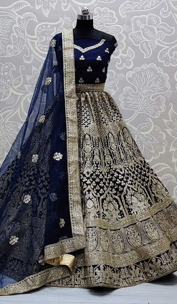 Blue Color Net Heavy Wedding Mehendi Sangeet Wear Lehenga Choli -86725778