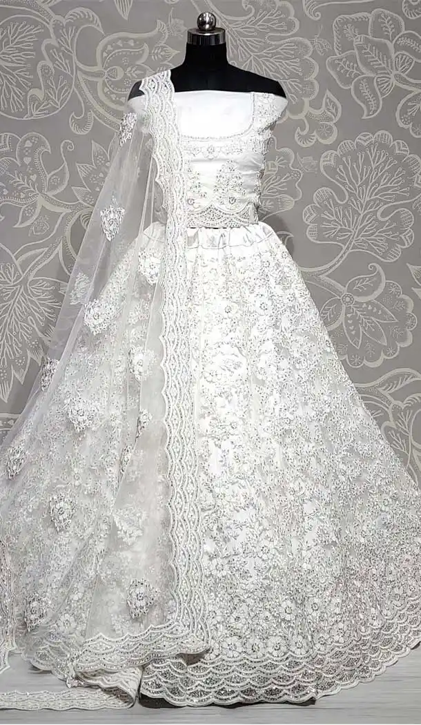 White Color Net Designer Bridal Wedding Wear Women Lehenga Choli -86745786