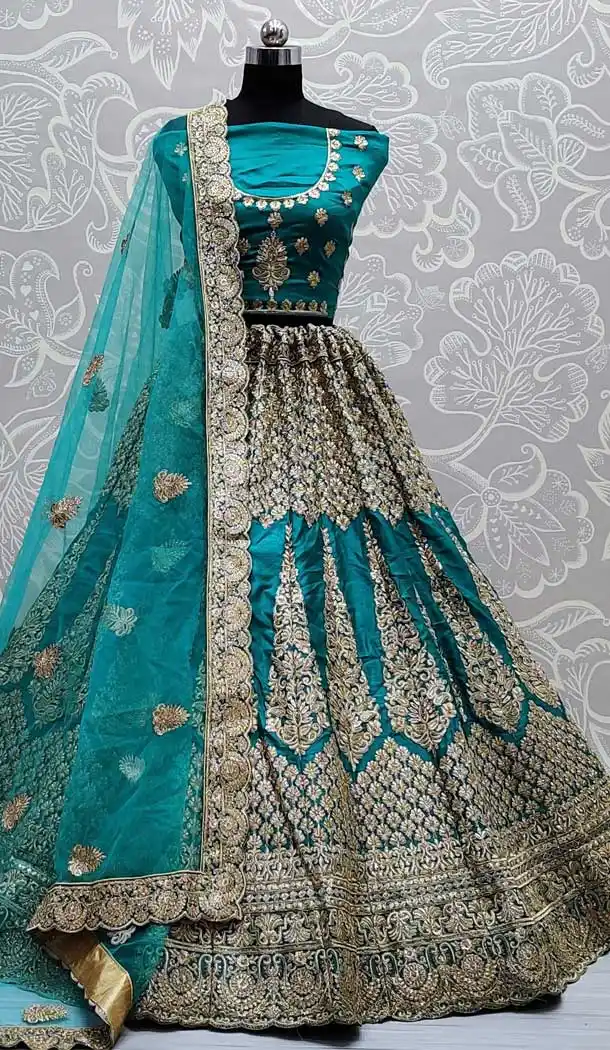 Firozi Color Net Designer Bridal Wedding Wear Women Lehenga Choli -86745787