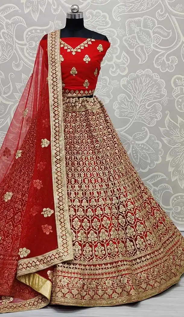 Attractive Red Color Net Designer Bridal Wedding Wear Women Lehenga Choli -86745789