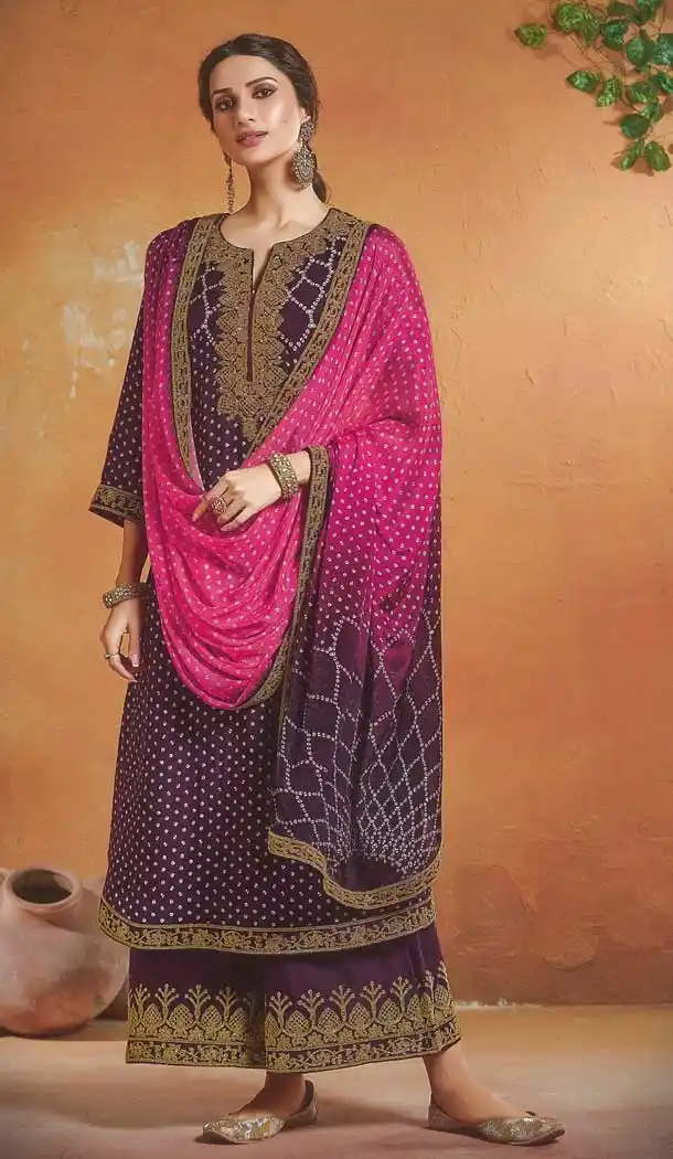 Purple Color Tusser Silk Evening Party Wear Palazzo Suit -316119932