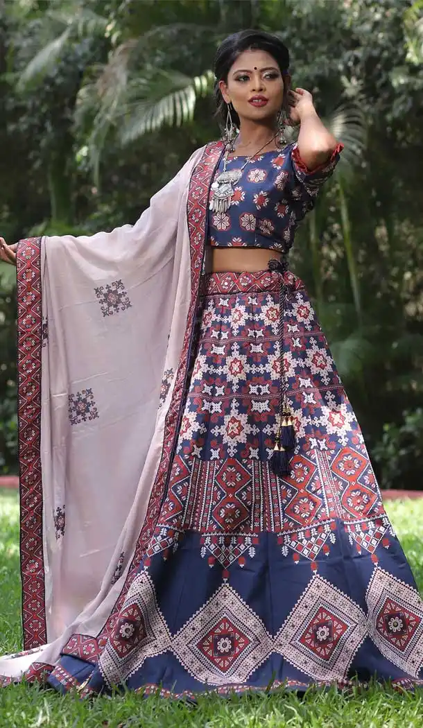 Nevy Blue Color Killer Silk Patola Printed Traditional Party Wear Lehenga Choli -86915913
