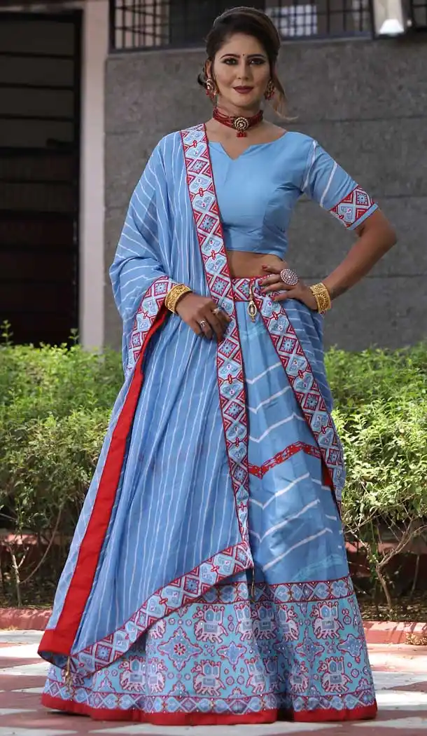 Sky Blue Color Killer Silk Patola Printed Traditional Party Wear Lehenga Choli -86915915