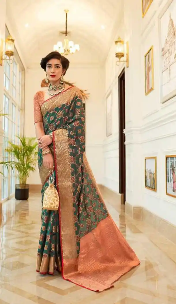 Green Color Patola Weaving Silk Casual Party Wear Saree Blouse -317119937