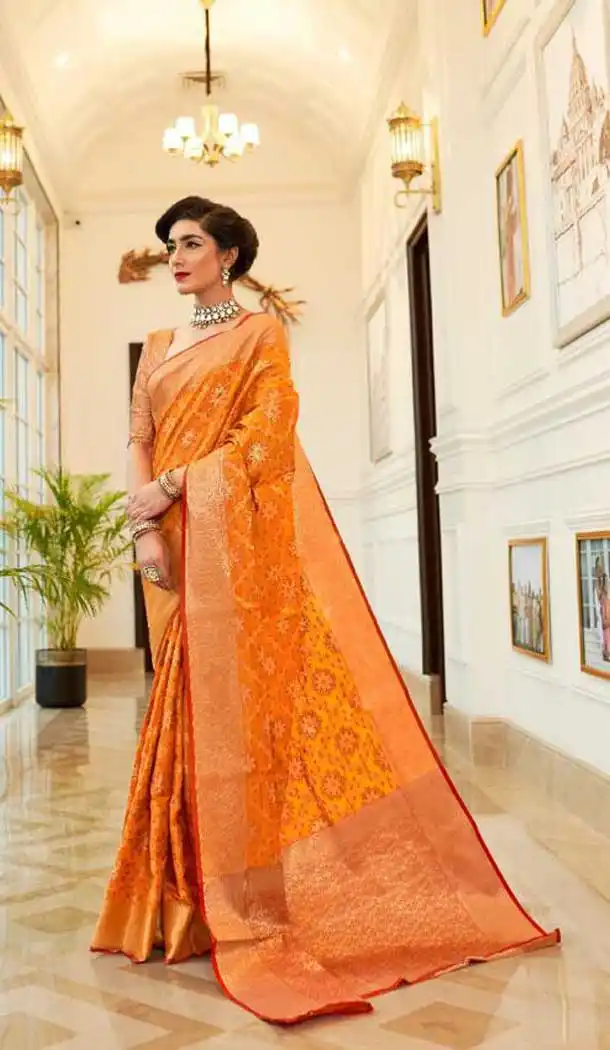 Yellow Color Patola Weaving Silk Casual Party Wear Saree Blouse -317119938