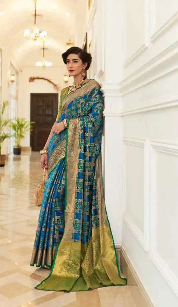 Blue Color Patola Weaving Silk Casual Party Wear Saree Blouse -317119939