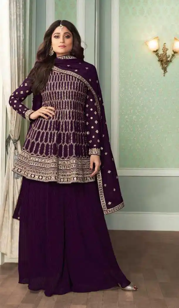 Wine Color Real Georgette Designer Party Wear Palazzo Salwar Suit -324120009
