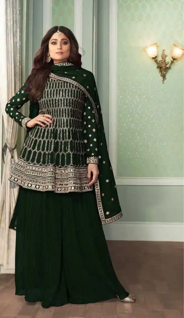 Green Color Real Georgette Designer Party Wear Palazzo Salwar Suit -324120010