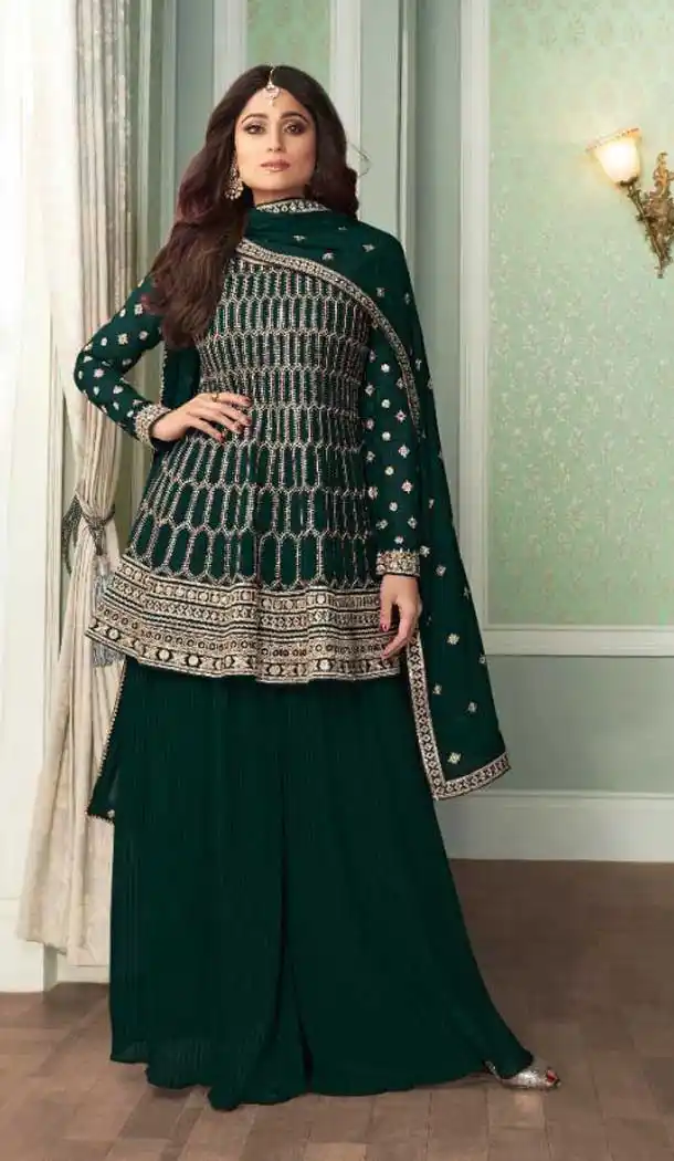 Rama Green Color Real Georgette Designer Party Wear Palazzo Salwar Suit -324120013