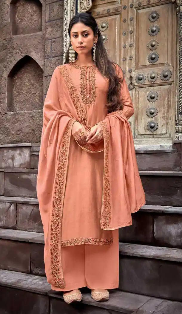 Peach Color Cotton Silk Casual Party Wear Palazzo Salwar Suit -328120041
