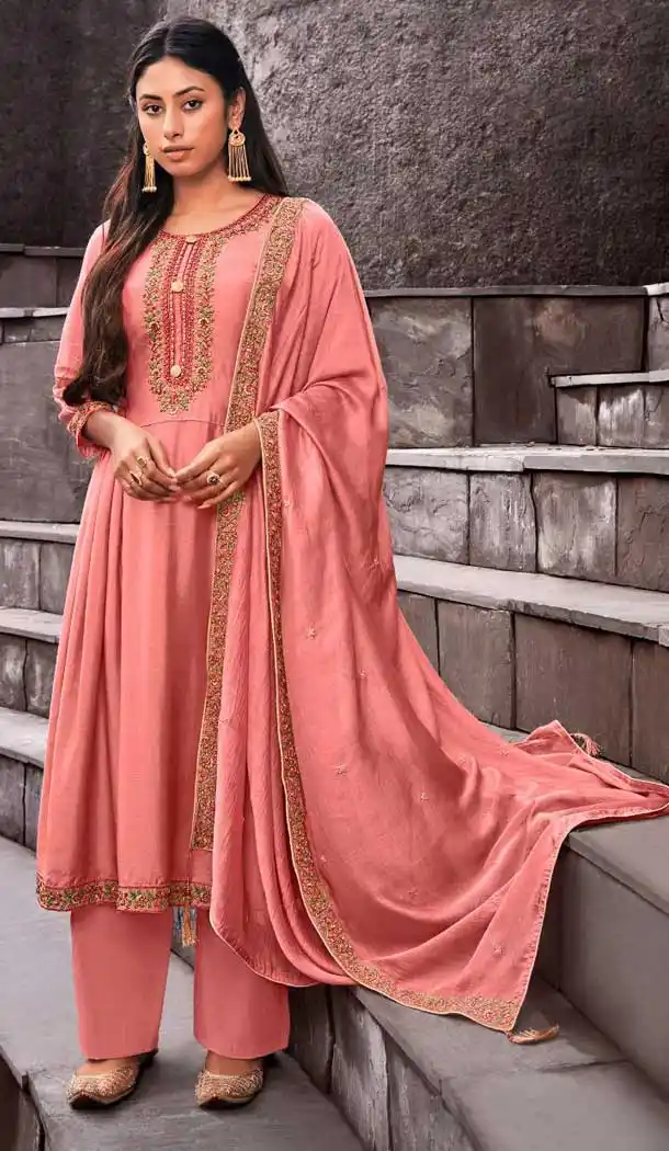 Peach Pink Color Cotton Silk Casual Party Wear Palazzo Salwar Suit -328120042