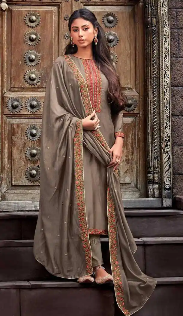 Coffee Color Cotton Silk Casual Party Wear Palazzo Salwar Suit -328120043