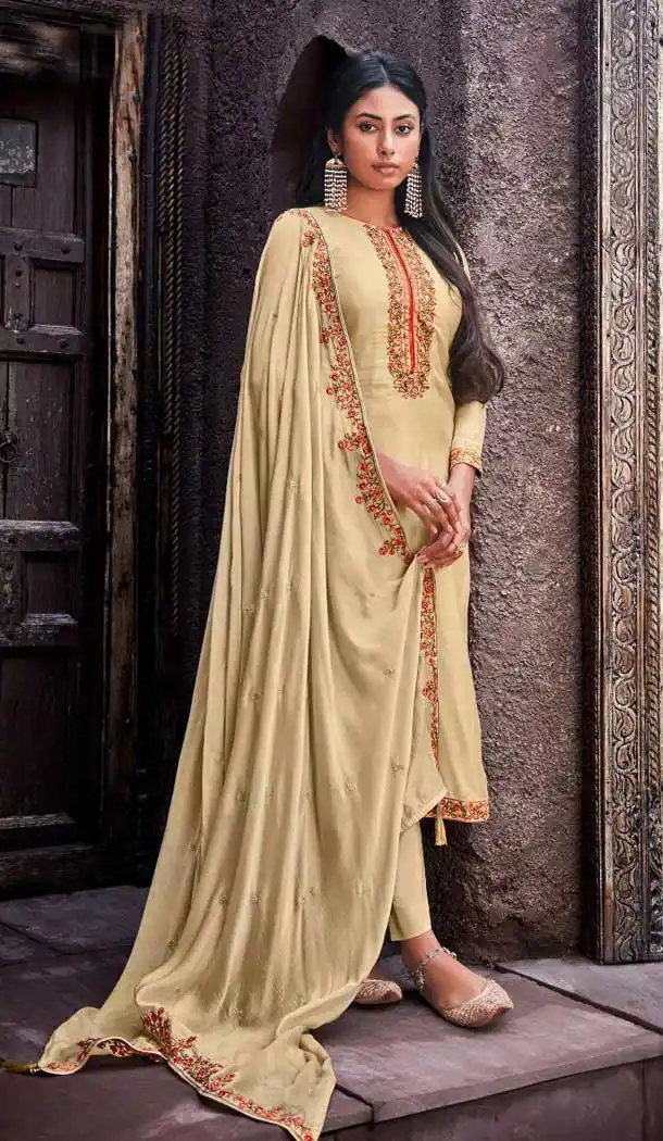 Cream Color Cotton Silk Casual Party Wear Palazzo Salwar Suit -328120047
