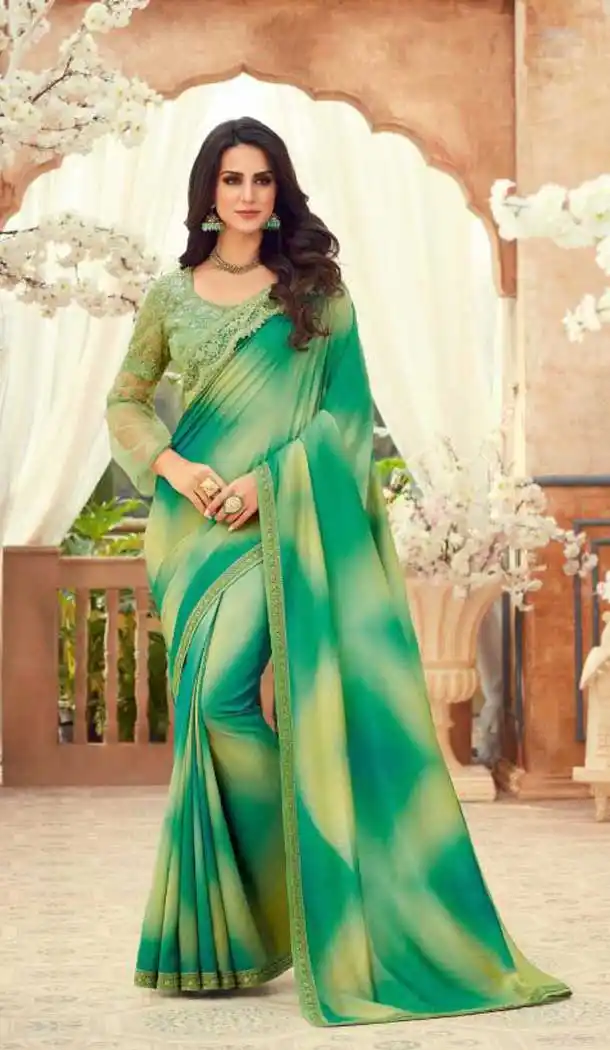 Green Color Chiffon Embroidered Designer Party Wear Saree Blouse -347120159