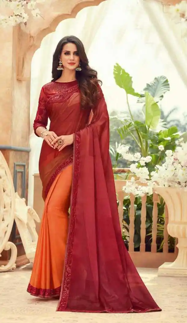 Gleaming Multi Color Chiffon Embroidered Designer Party Wear Saree Blouse -347120168