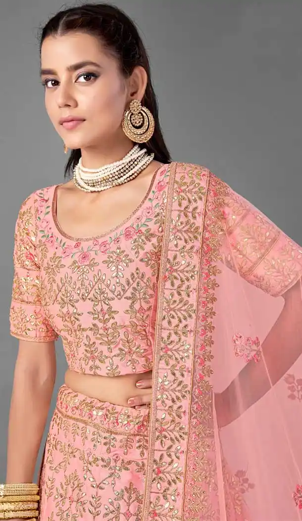 Peach Color Art Silk Designer Bridal Wedding Wear Lehenga Choli -348120169