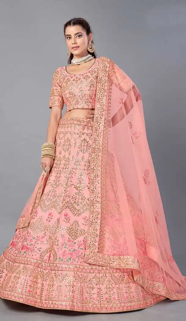 Peach Color Art Silk Designer Bridal Wedding Wear Lehenga Choli -348120169