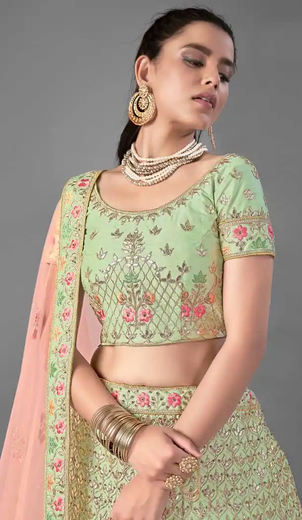 Light Green Color Art Silk Designer Bridal Wedding Wear Lehenga Choli -348120170
