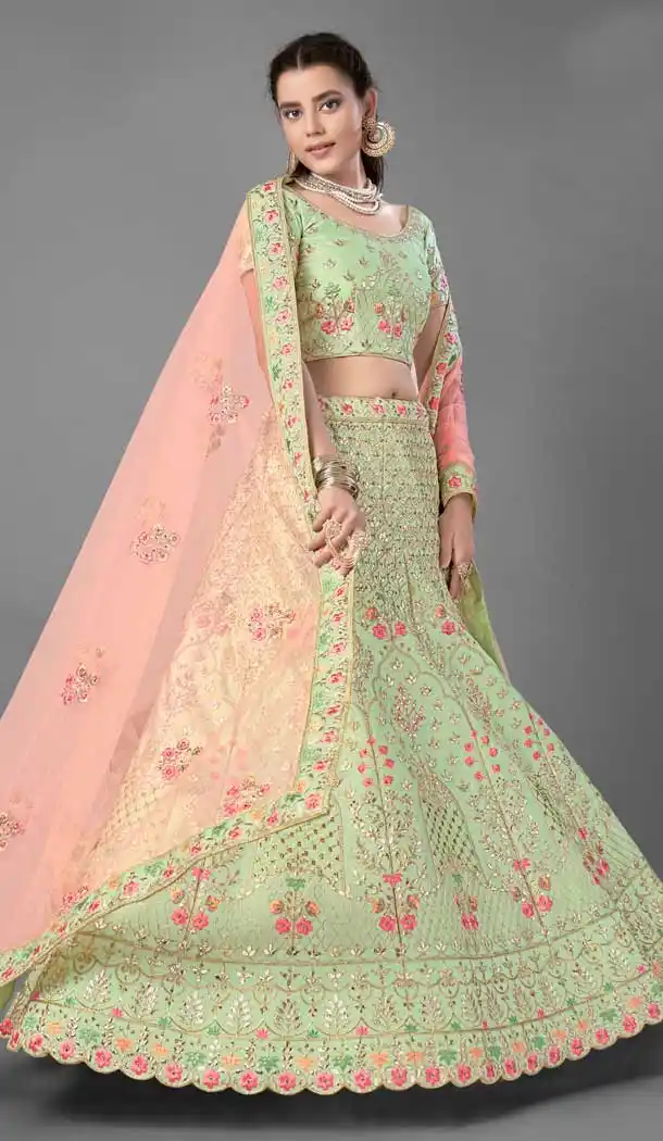 Light Green Color Art Silk Designer Bridal Wedding Wear Lehenga Choli -348120170