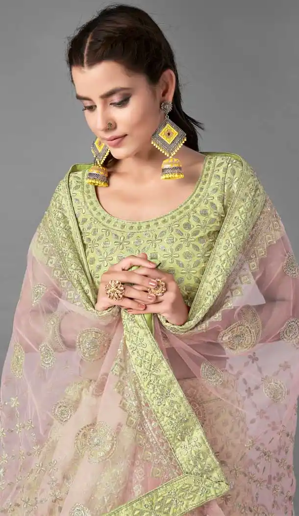 Pista Color Art Silk Designer Bridal Wedding Wear Lehenga Choli -348120177