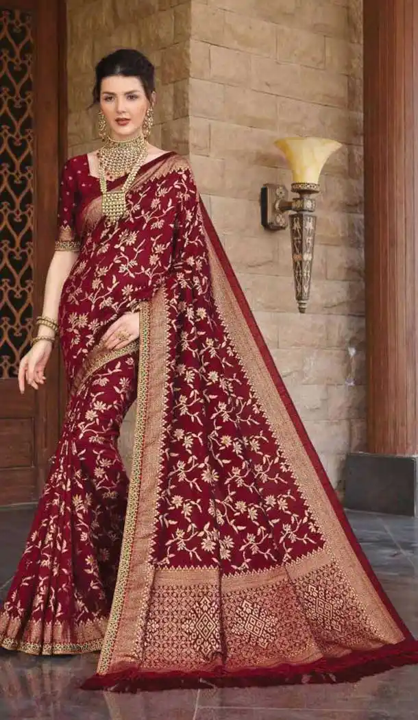 Maroon Color Silk Heavy Designer Traditional Wear Saree Blouse -350120187