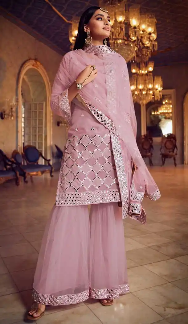 Baby Pink Color Organza Heavy Designer Eid Festive Wear Sharara Suit -352120202
