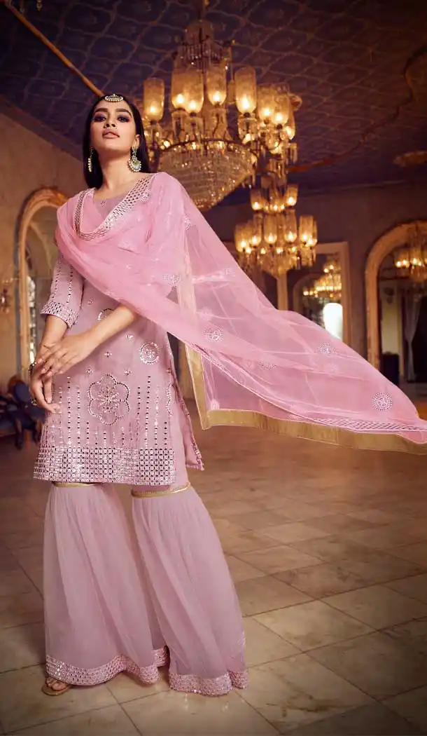 Light Pink Color Organza Heavy Designer Eid Festive Wear Sharara Suit -352120204