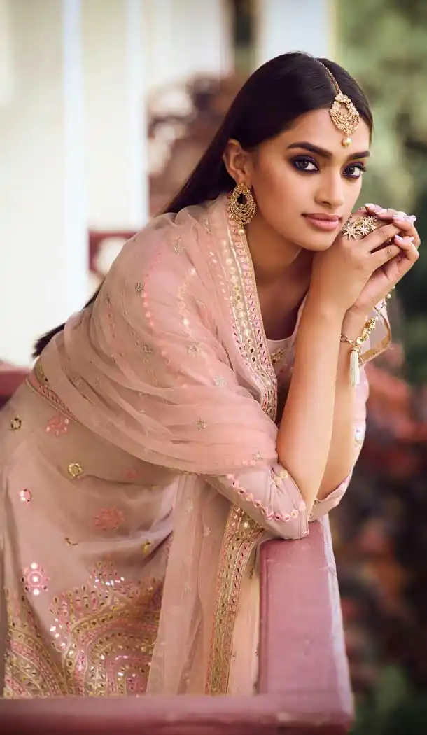 Light Peach Color Organza Heavy Designer Eid Festive Wear Sharara Suit -352120205