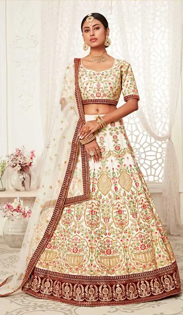 Off White Color Velvet Designer Sangeet Mehendi Wear Lehenga Choli -359120267