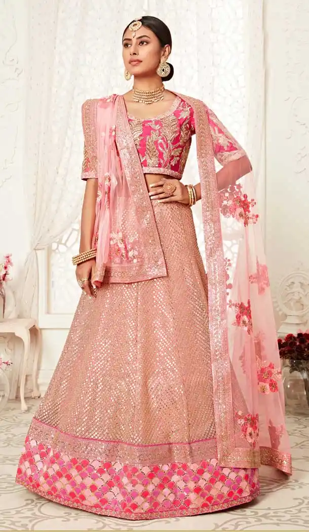 Pink Color Velvet Designer Sangeet Mehendi Wear Lehenga Choli -359120268