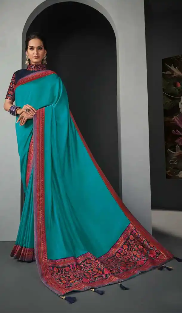 Light Green Color Silk Designer Party Wear Embroidered Women Saree -358120259