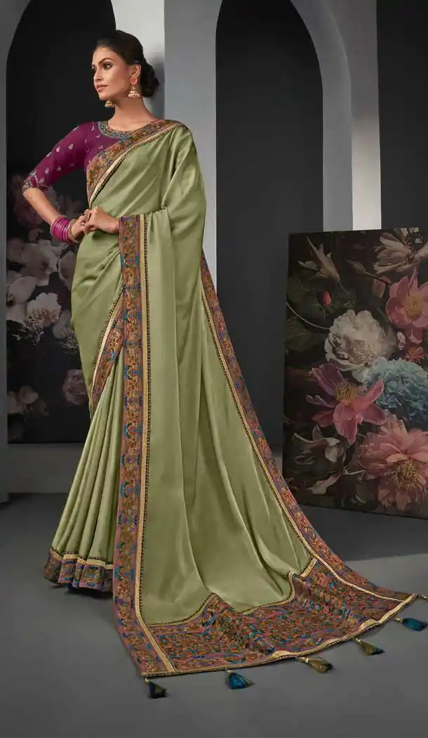 Sea Green Color Silk Designer Party Wear Embroidered Women Saree -358120260