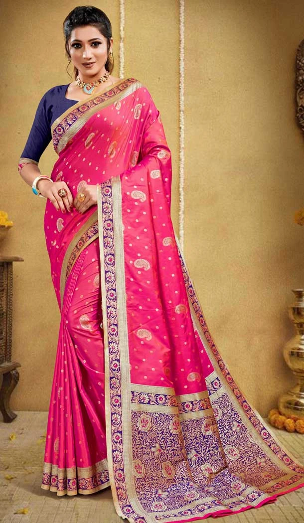 Pink Color Banarasi Silk Party Wear Embroidered Women Saree -365120347