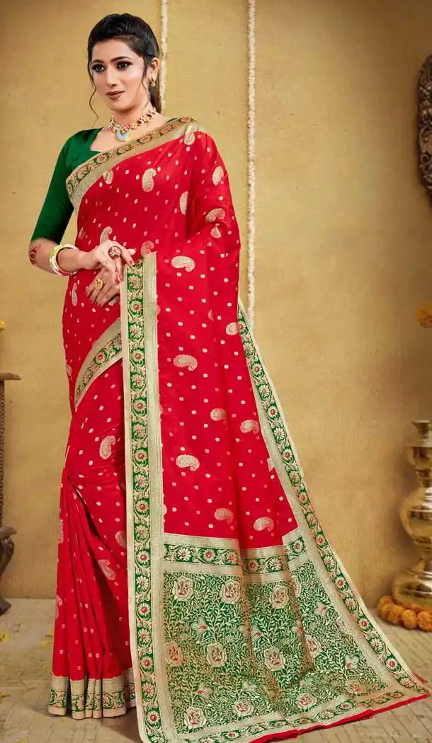 Red Color Banarasi Silk Party Wear jacquard Women Saree -365120353