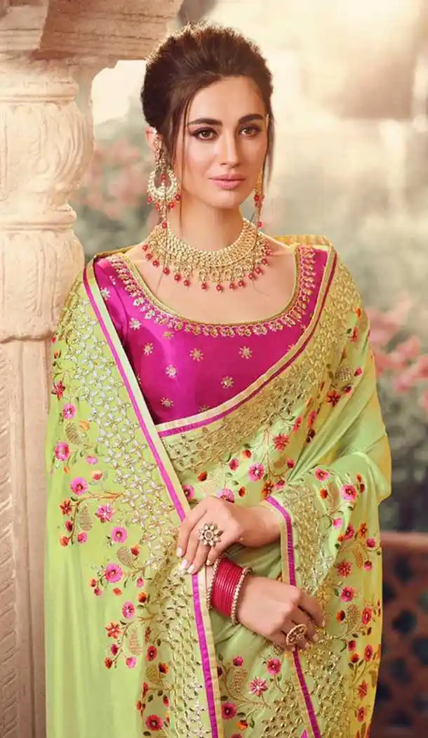 Liril Color Handloom Silk Embroidred Work Party Wear Women Saree -370120386