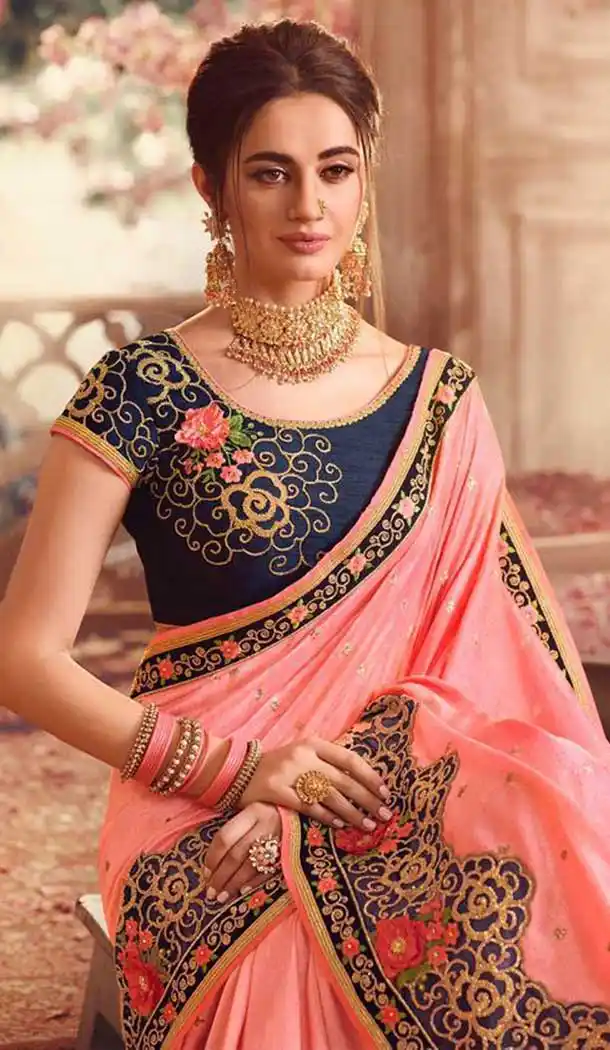 Pink Color Handloom Silk Embroidred Work Party Wear Women Saree -370120388